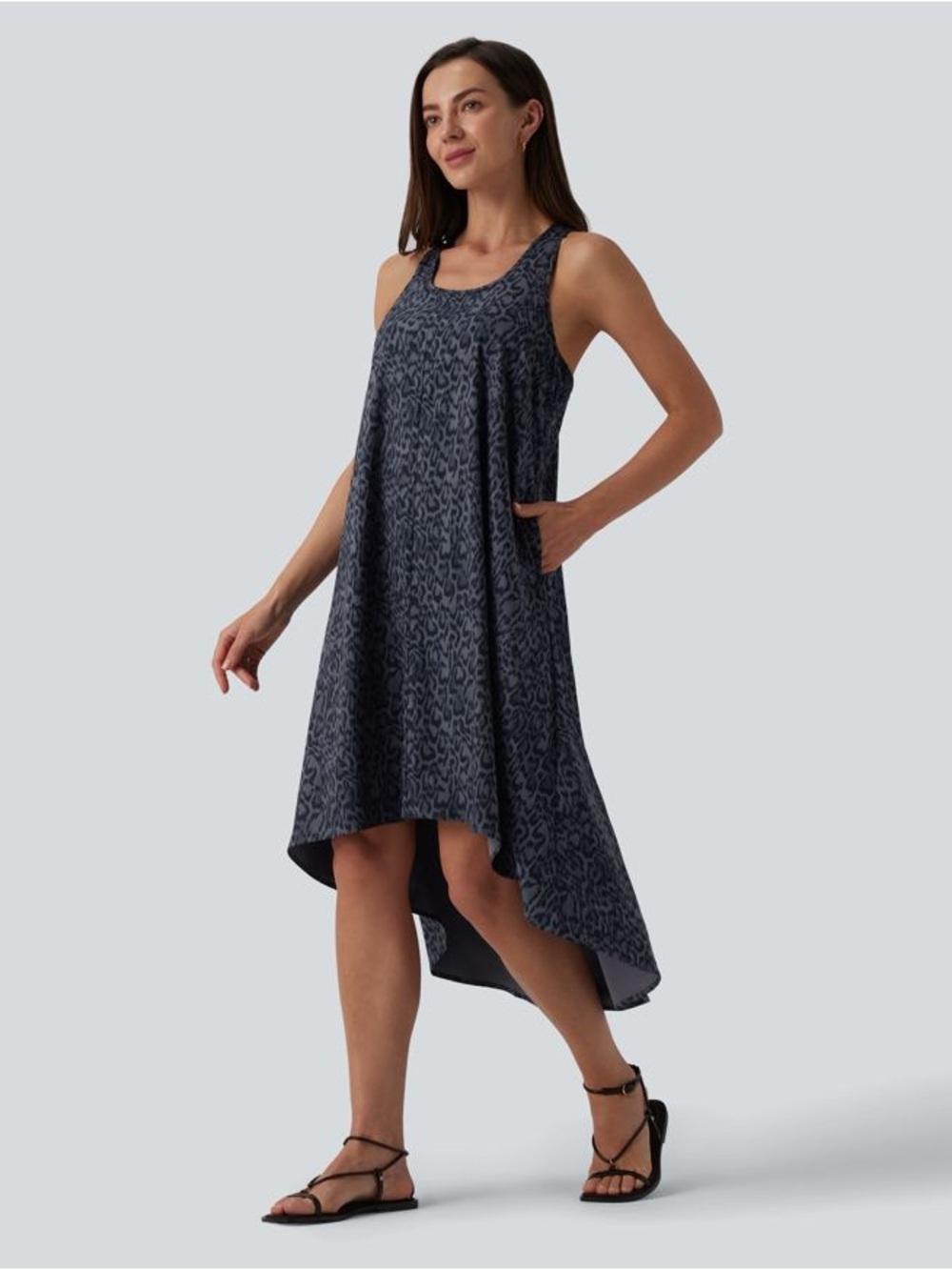Halara Racerback Sleeveless High Low Leopard Flowy Midi Dress Size Large NWT